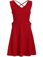Romwe V Neck Cut Out Red Dress