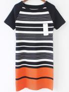 Romwe Short Sleeve Striped Knit Dress