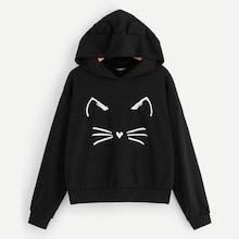 Romwe Cartoon Print Hoodie With Ear