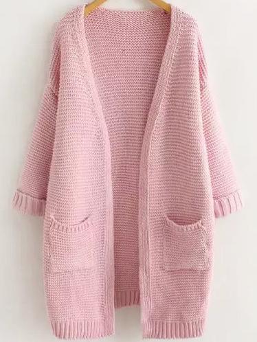 Romwe Long Sleeve Pockets Pink Coat