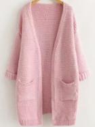 Romwe Long Sleeve Pockets Pink Coat