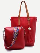 Romwe Red Tassel Tote Bag With Wide Strap Crossbody Bag