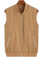 Romwe Stand Collar Zipper Khaki Vest