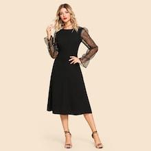 Romwe Contrast Mesh Beaded Decoration Dress