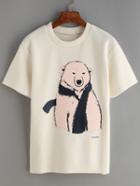 Romwe Bear Print Apricot T-shirt