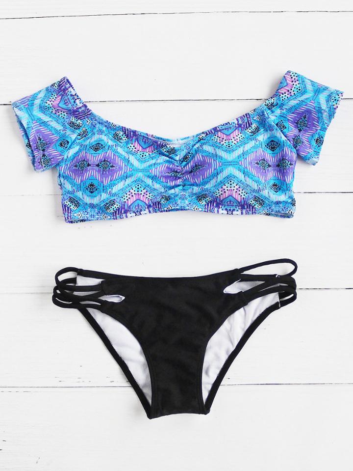Romwe Off The Shoulder Ladder Cutout Bikini Set
