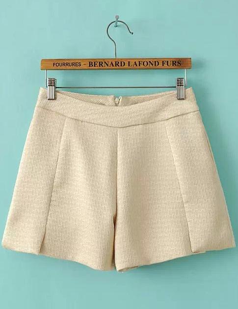 Romwe Beige Zipper Loose Shorts