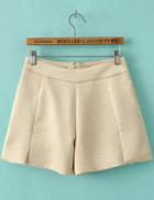 Romwe Beige Zipper Loose Shorts