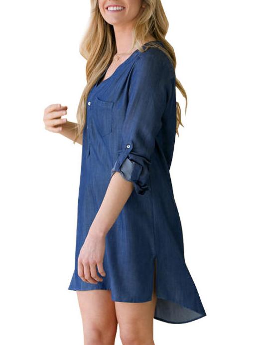 Romwe High Low V Neck Split Denim Dress