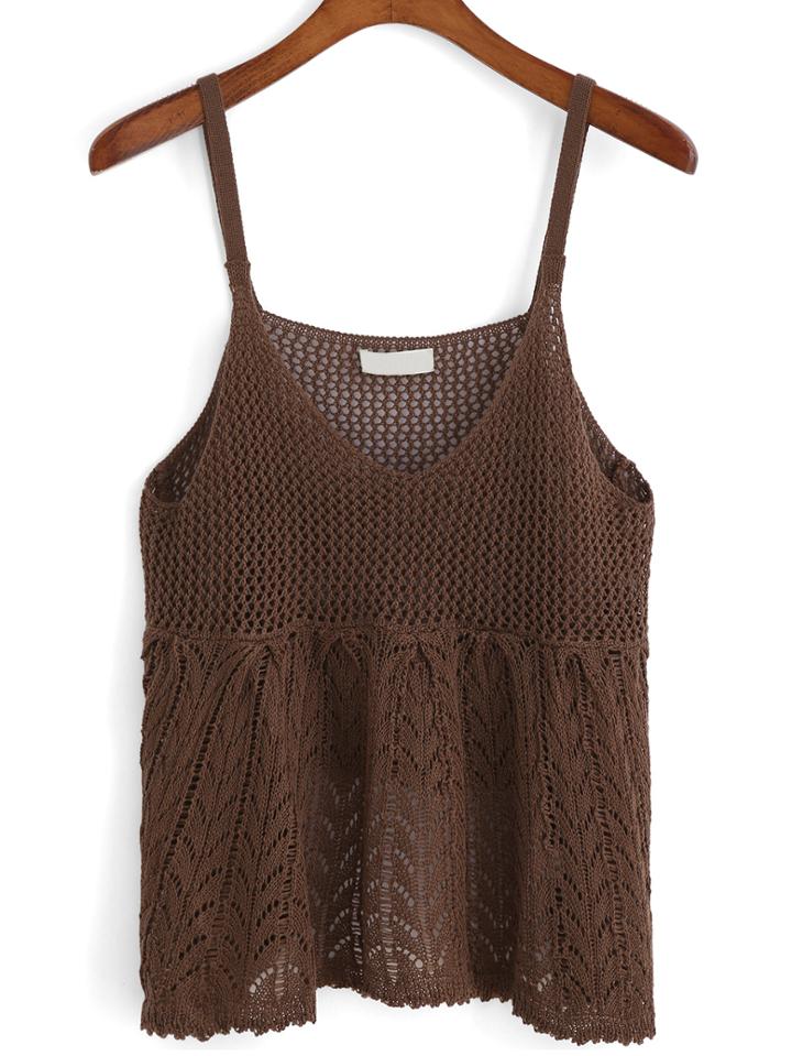 Romwe Spaghetti Strap Hollow Knit Cami Top
