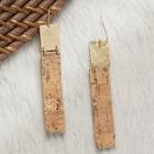 Romwe Gold And Cork Detail Rectangle Dangling Earrings