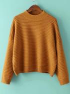 Romwe Mock Neck Dolman Khaki Sweater