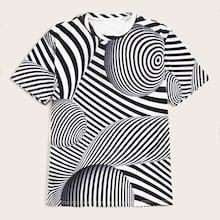 Romwe Guys 3d Spiral Striped Tee