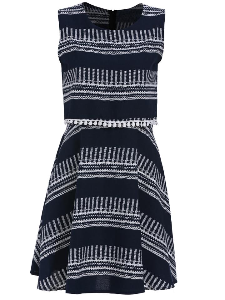Romwe Sleeveless Geometric Print Navy Dress