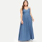 Romwe Plus Single Breasted Scoop Neck Dress