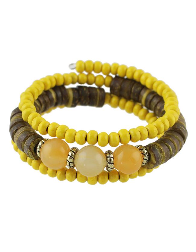 Romwe Yellow Wood Bead Bracelet