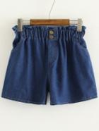 Romwe Dark Blue Pockets Elastic Waist Denim Shorts