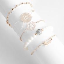 Romwe Lotus & Letter Detail Chain Bracelet 5pcs