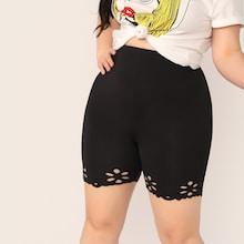 Romwe Plus Laser Cut Cycling Shorts