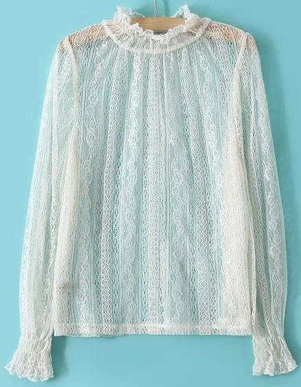 Romwe Hollow Lace Beige Blouse
