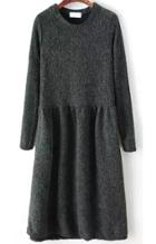 Romwe Round Neck Knit Grey Sweater Dress