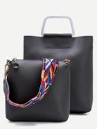 Romwe Grey Metal Handle Tote Bag With Crossbody Bag