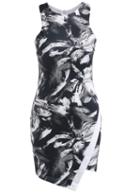 Romwe With Zipper Ink Print Asymmetrical Hem Bodycon Dress