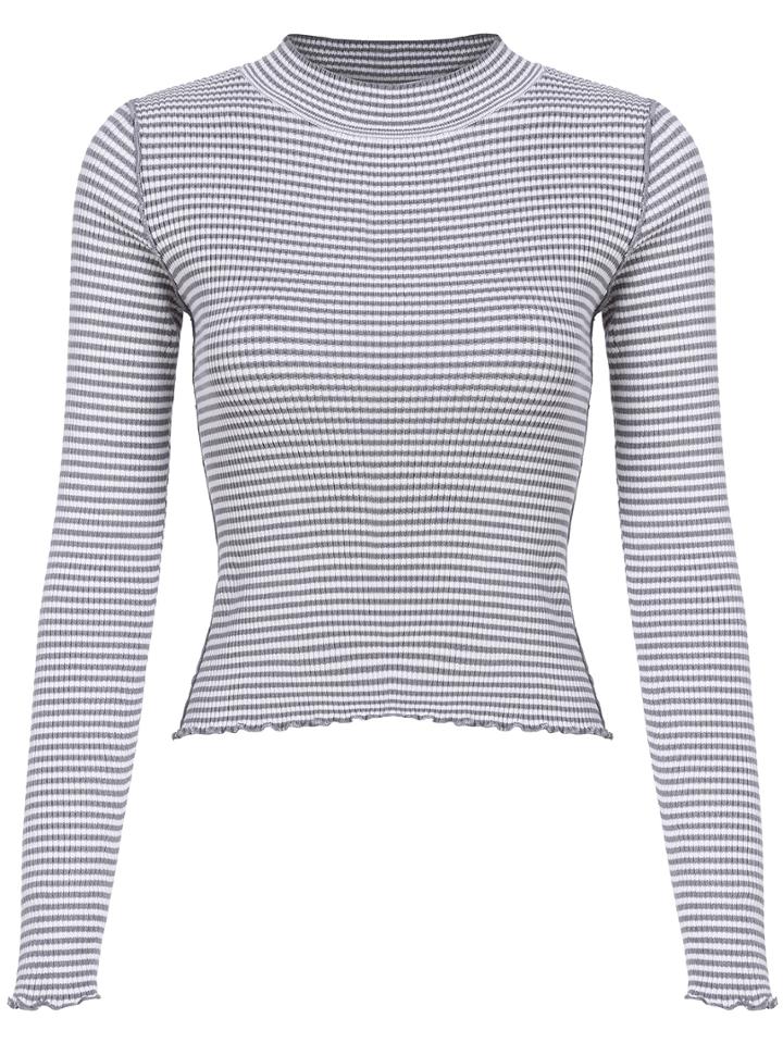 Romwe Crew Neck Striped Slim Grey Knitwear
