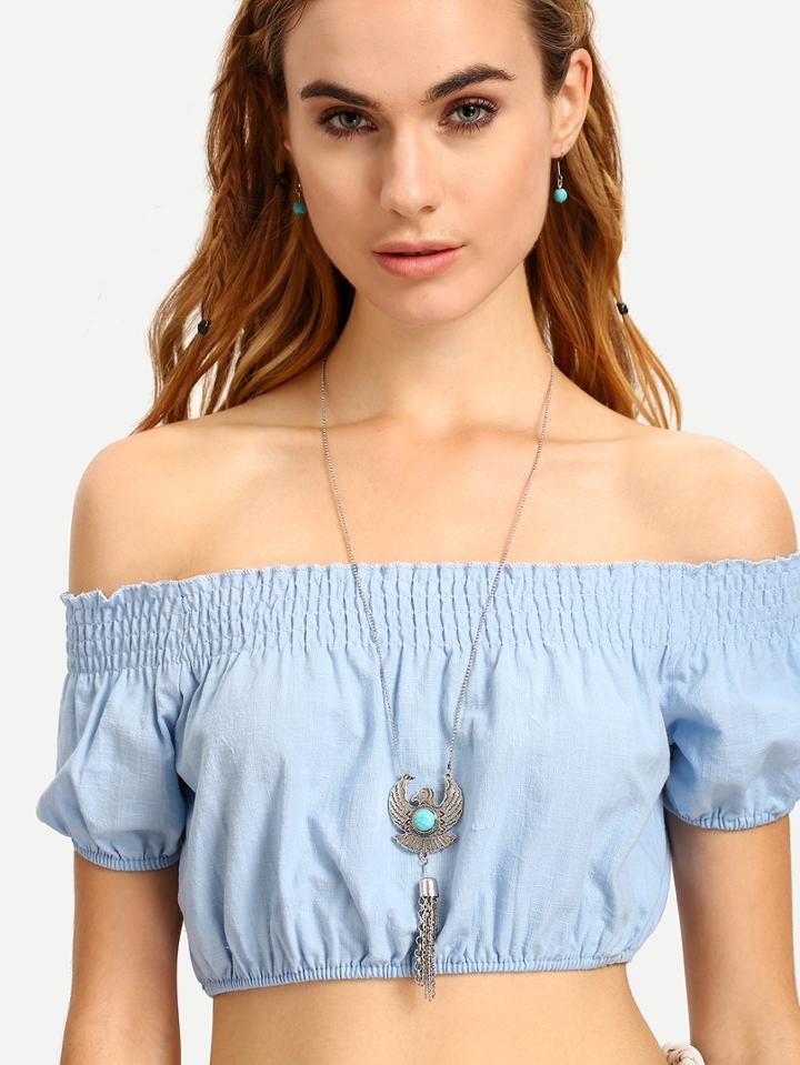 Romwe Eagle-shaped Tassel Pendant Necklace