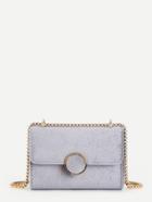 Romwe Round Button Velvet Flap Crossbody Bag