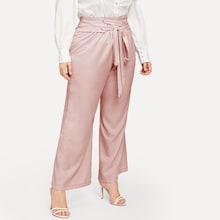 Romwe Plus Lace-up Waist Wide Leg Pants