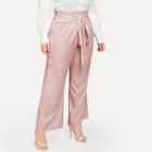 Romwe Plus Lace-up Waist Wide Leg Pants
