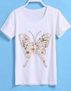 Romwe With Sequined Butterfly Pattern T-shirt