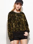 Romwe Gold Round Neck Embroidered Sequin Sweatshirt