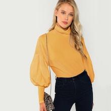 Romwe Drop Shoulder Leg-of-mutton Sleeve Solid Pullover