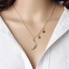 Romwe Moon Pendant Star Detail Chain Necklace