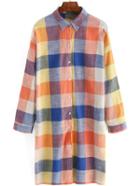 Romwe Plaid Lapel Long Colour Blouse