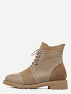 Romwe Brown Genuine Leather Cap Toe Lace Up Booties