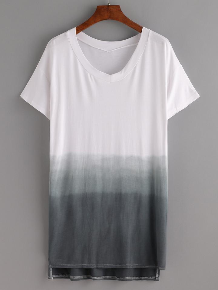 Romwe Grey Ombre High-low Tee Dress