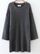 Romwe Dark Grey Round Neck Drop Shoulder Sweater Dress