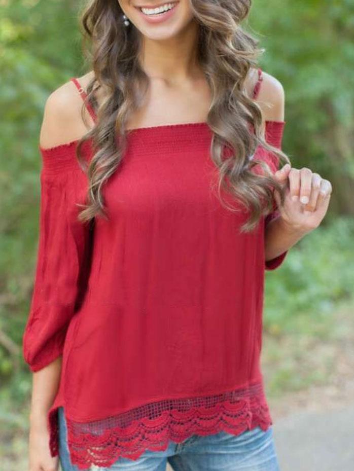 Romwe Lace Trimmed Cold Shoulder Top