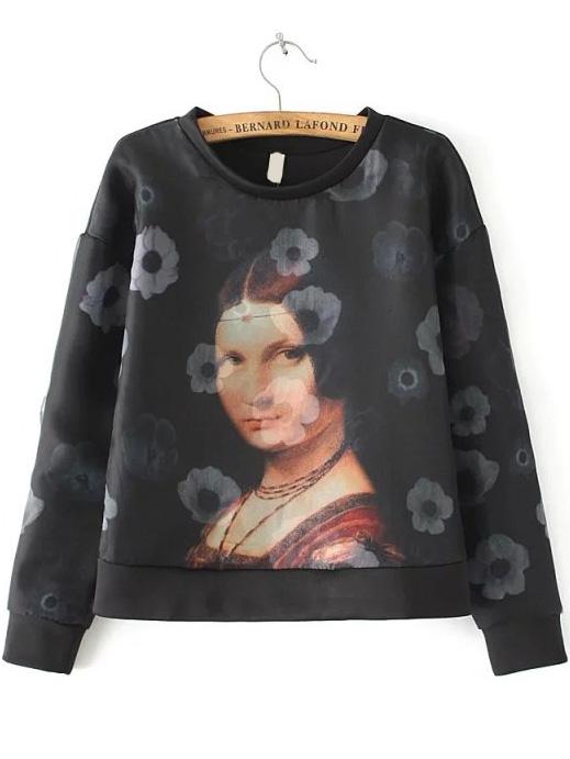 Romwe Beauty Flower Print Organza Sweatshirt