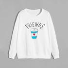 Romwe 1plus1 Guys Letter & Coffee Cup Print Sweatshirt