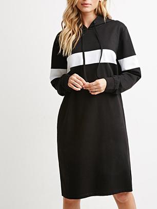 Romwe Hooded Striped Shift Black Dress