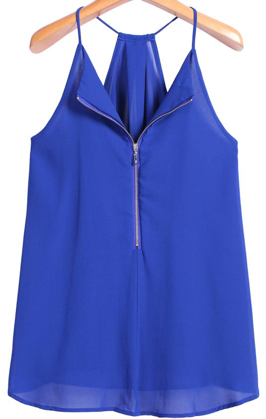 Romwe Spaghetti Strap Zipper Blue Vest