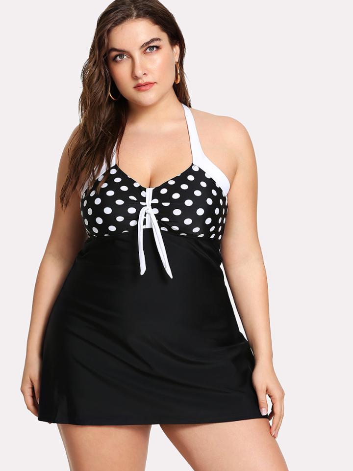 Romwe Polka Dot Skort Swim Dress