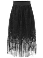 Romwe Fringed Elastic Waist Lace Skirt