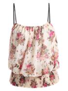 Romwe Spaghetti Strap Rose Print Chiffon Cami Top