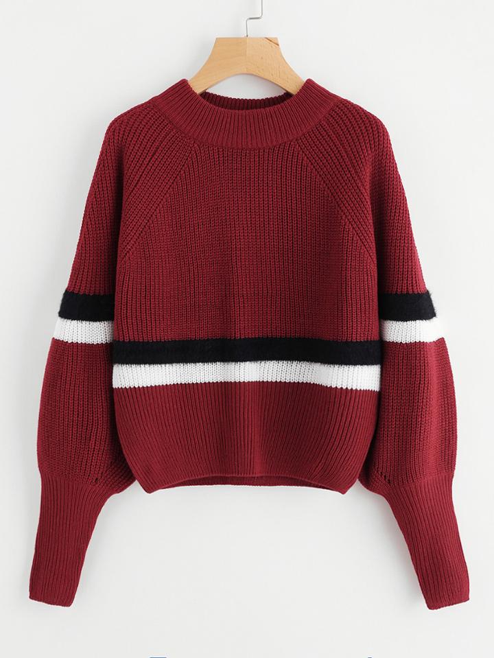 Romwe Wide Cuff Puff Sleeve Striped Sweater