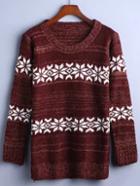 Romwe Burgundy Snowflake Pattern Sweater